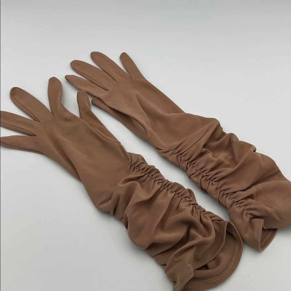 Vintage 60s Van Raalte Brown Tan Elbow Gloves One Size